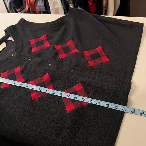 Black Plush Soft Plaid Patchwork Snap Button Sweater Vest Top Size 3X Holiday - Picture 10 of 11